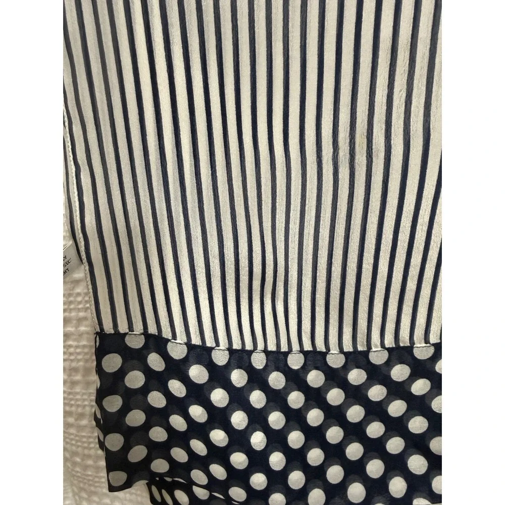 Silk Scarf Navy White GUC Striped Polka Dot Made in Italy Rectangle 11X57